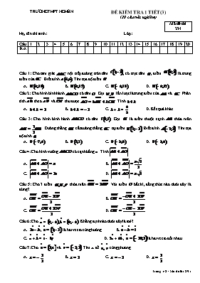 Đề kiểm tra 1 tiết môn Toán 10 - Mã đề thi 291